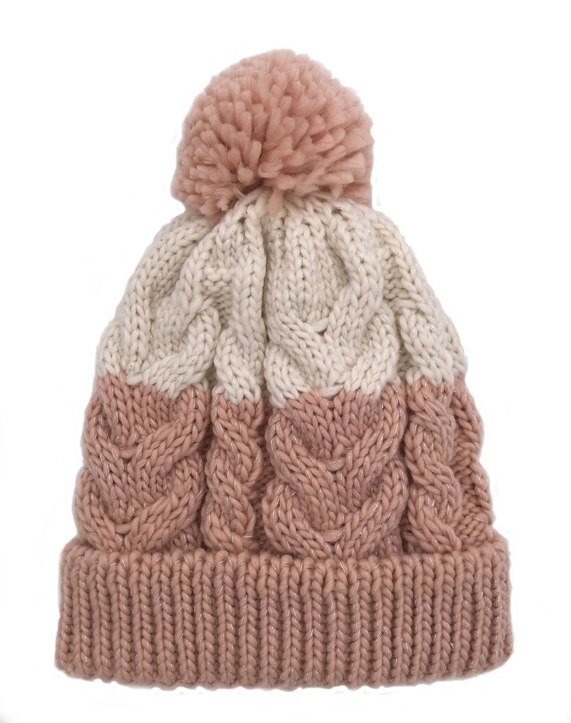 Girls Hat With Faux Fur Pompom With Polar Fleece Lining