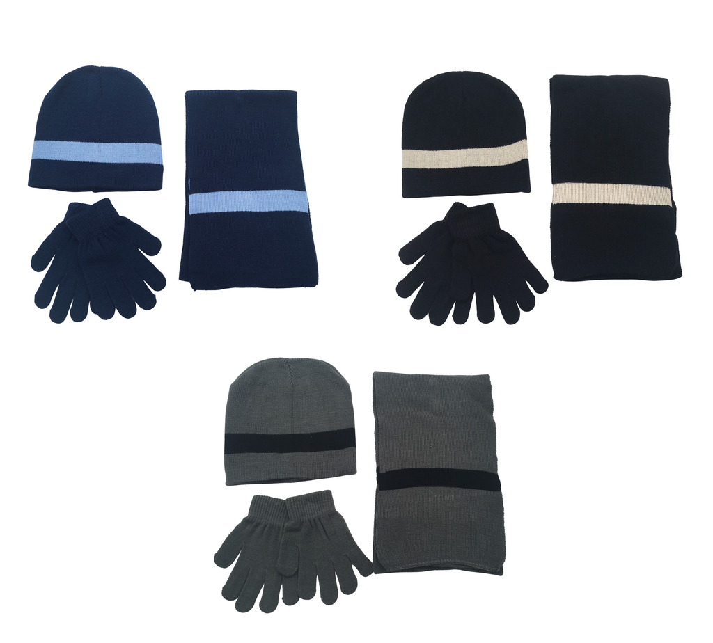 Boys Hat, Gloves & Scarf Set With Stripes