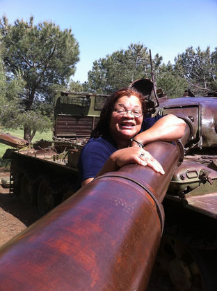 Alveda at memorial tank in Golan Heights