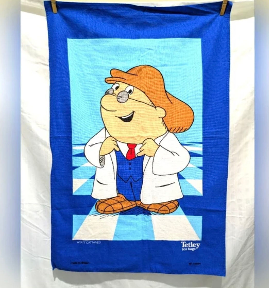 Vintage Tetley Tea Bags Kitchen Towel Gaffer Tea Folk 100% Cotton Collectable