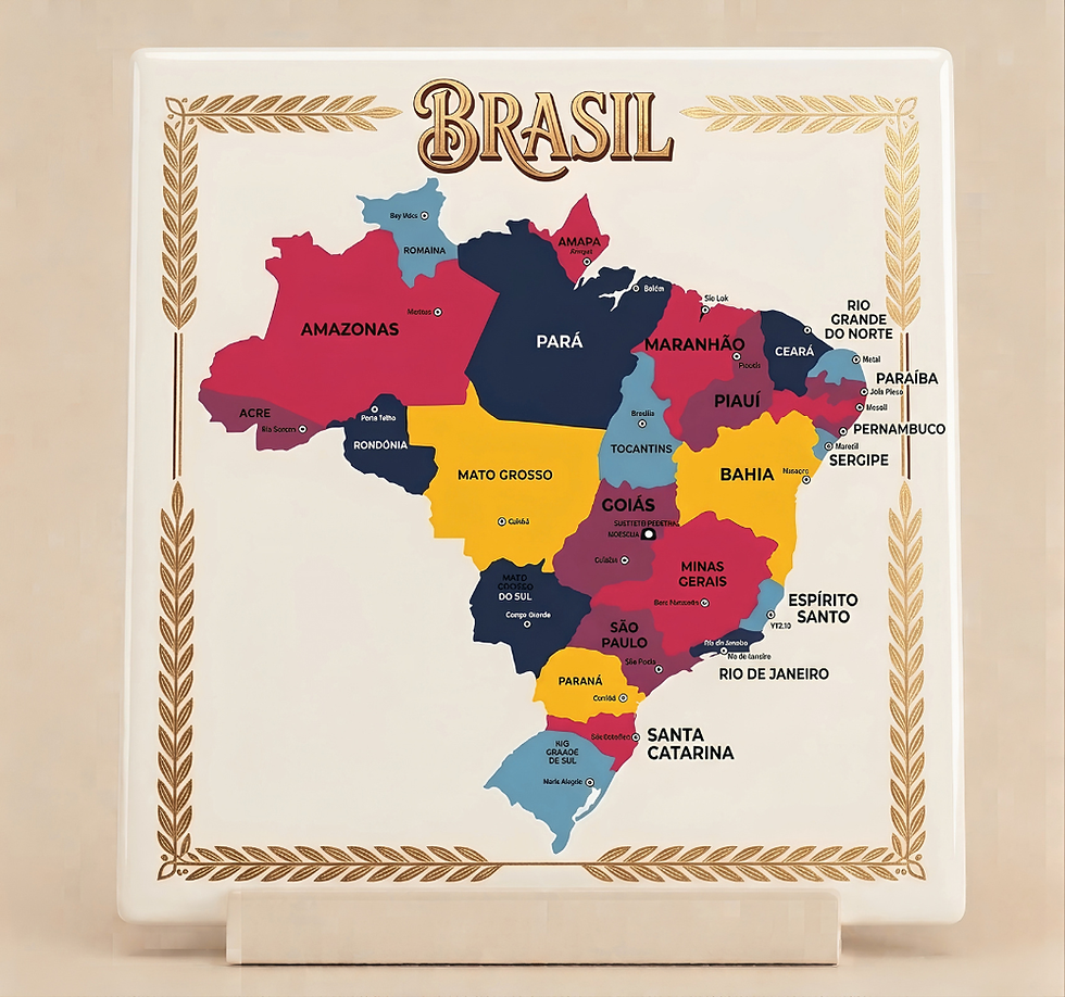 Azulejo 20x20 com mapa do Brasil colorido e nomes dos estados