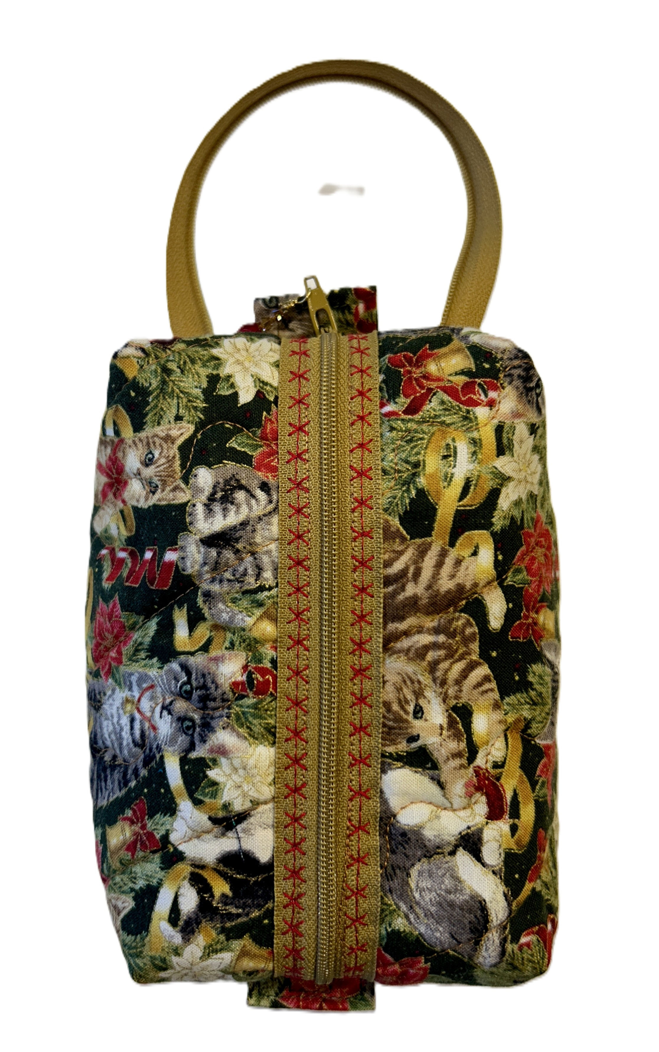 PZ 3 Zip Multi Purpose Boxy Pouch/Travel Tote, Cats, Gold Zip