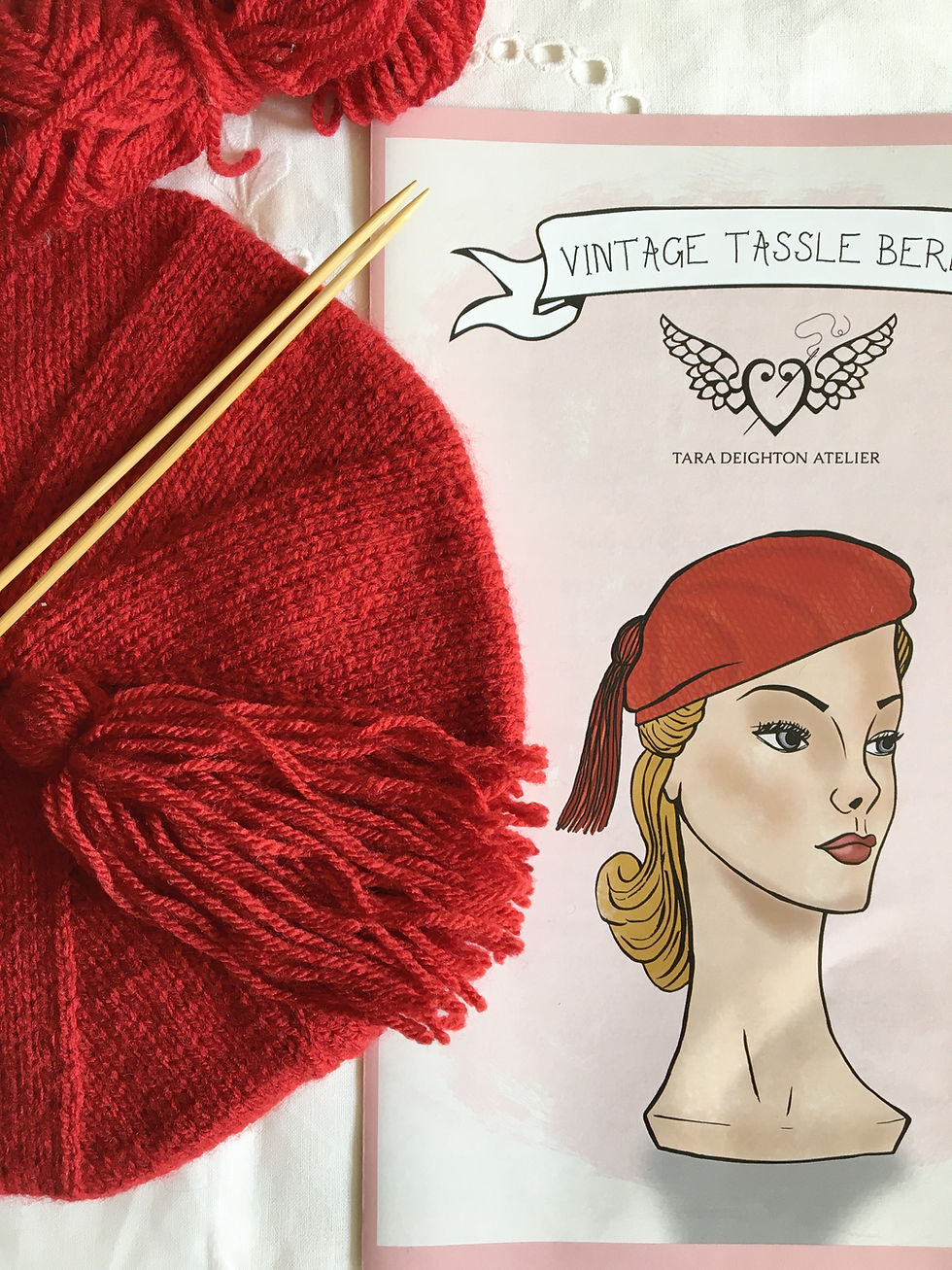 Thumbnail: Vintage Tassel Beret PDF Knitting Pattern