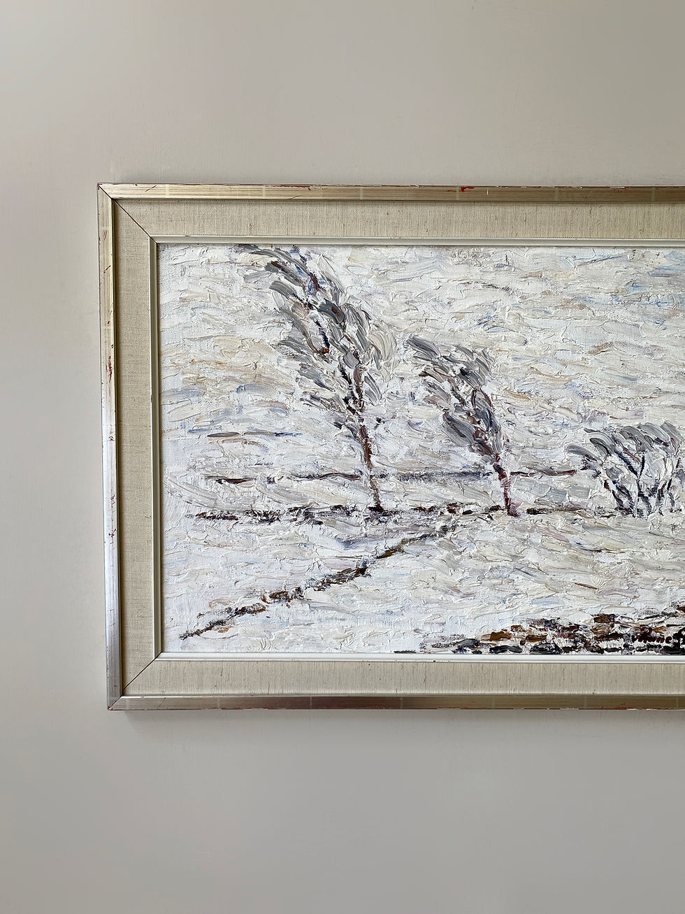 Thumbnail: Vintage snowy winter-white landscape oil painting by Swedish artist Rune Söderberg