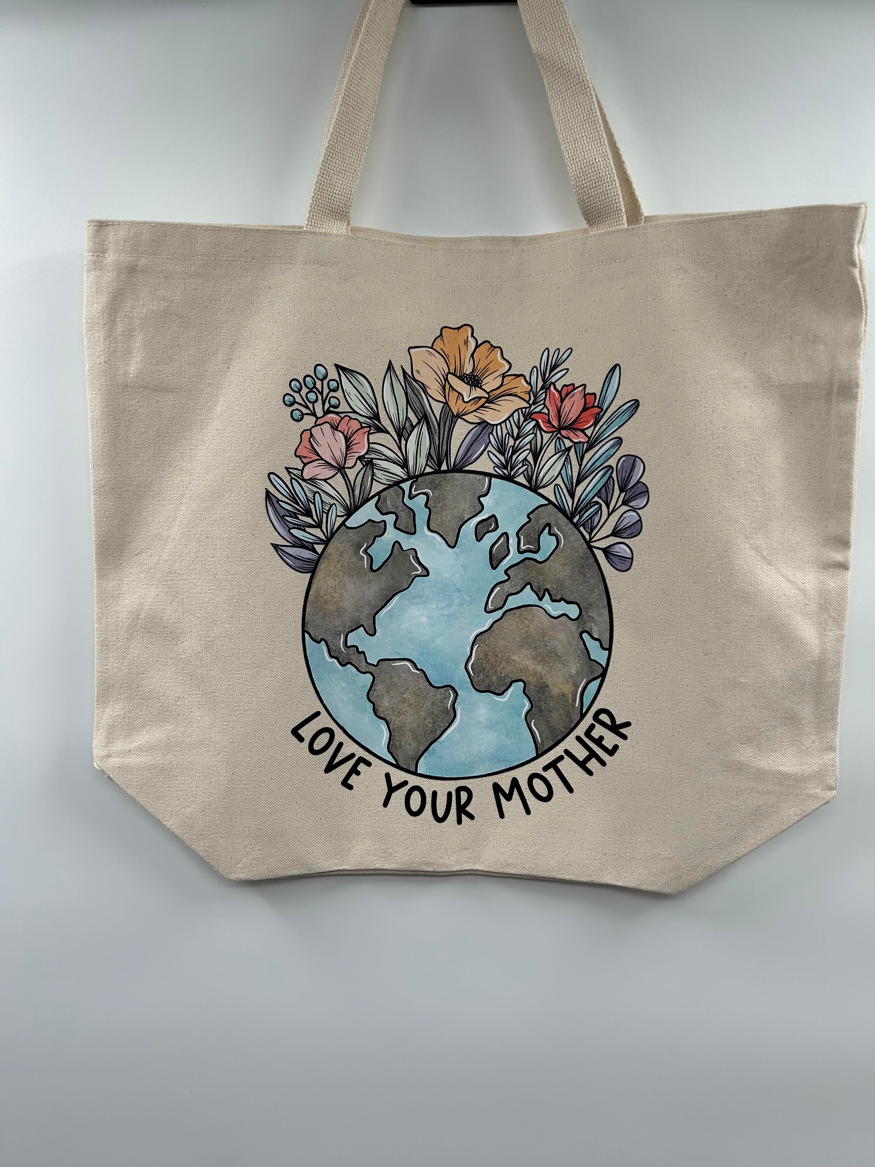 Large, reusable canvas bag. Love your Mother (Earth) bag.