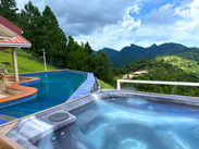 Outdoor terrace beside The White House overlooking the mountain landscape