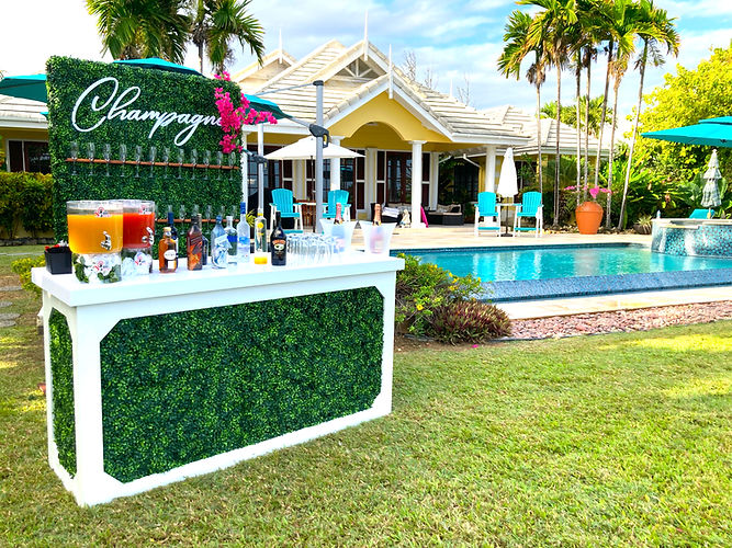 Poolside champagne bar set up for a celebration at Shandison Villa
