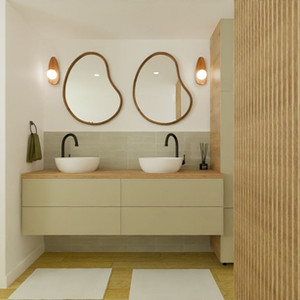 aménagement salle de bain fonctionnelle vert bois Nantes