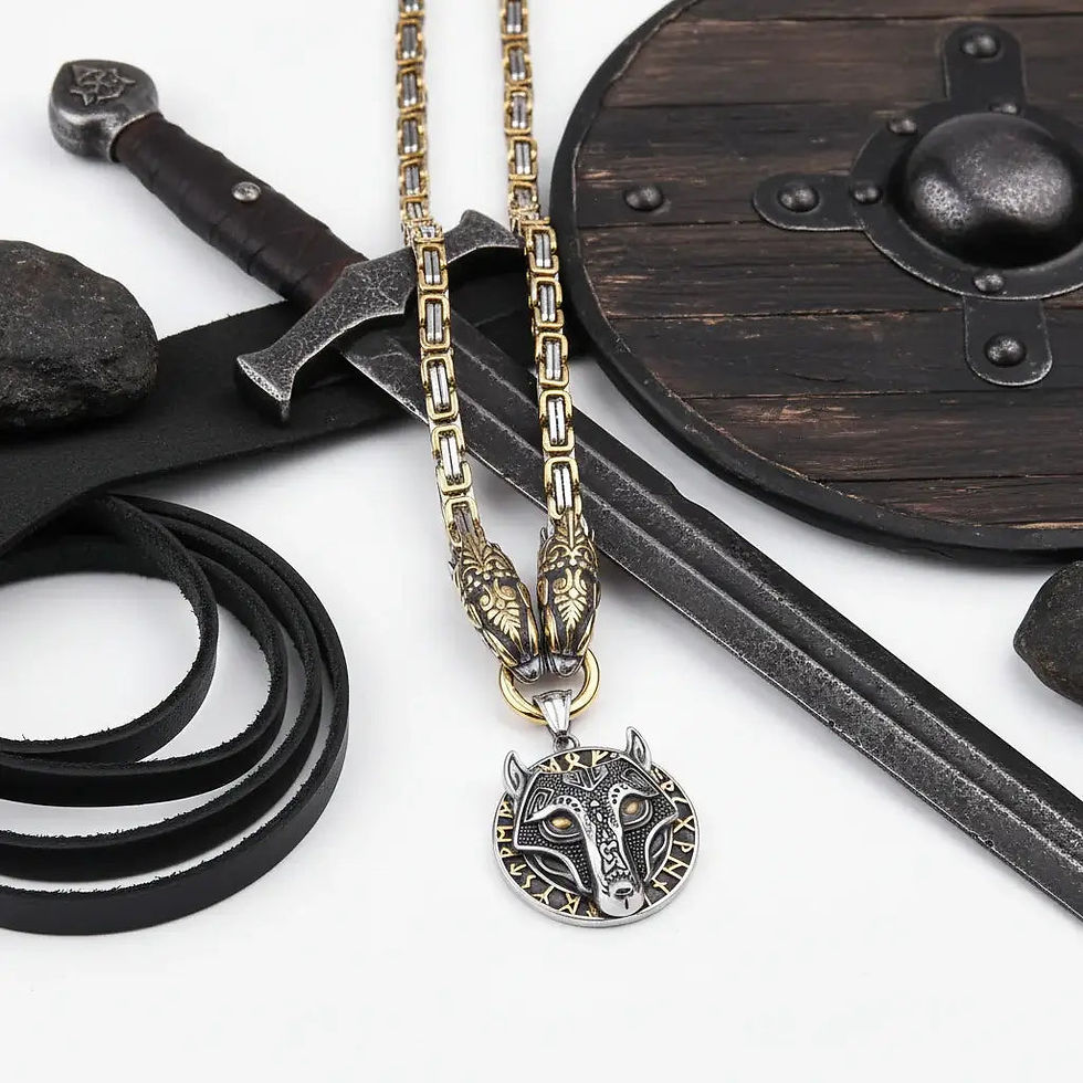 Thumbnail: Wolf Head Viking Stainless Steel Pendant Necklace for Men – Norse Rune
