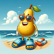 Pear in Sandels on a beach