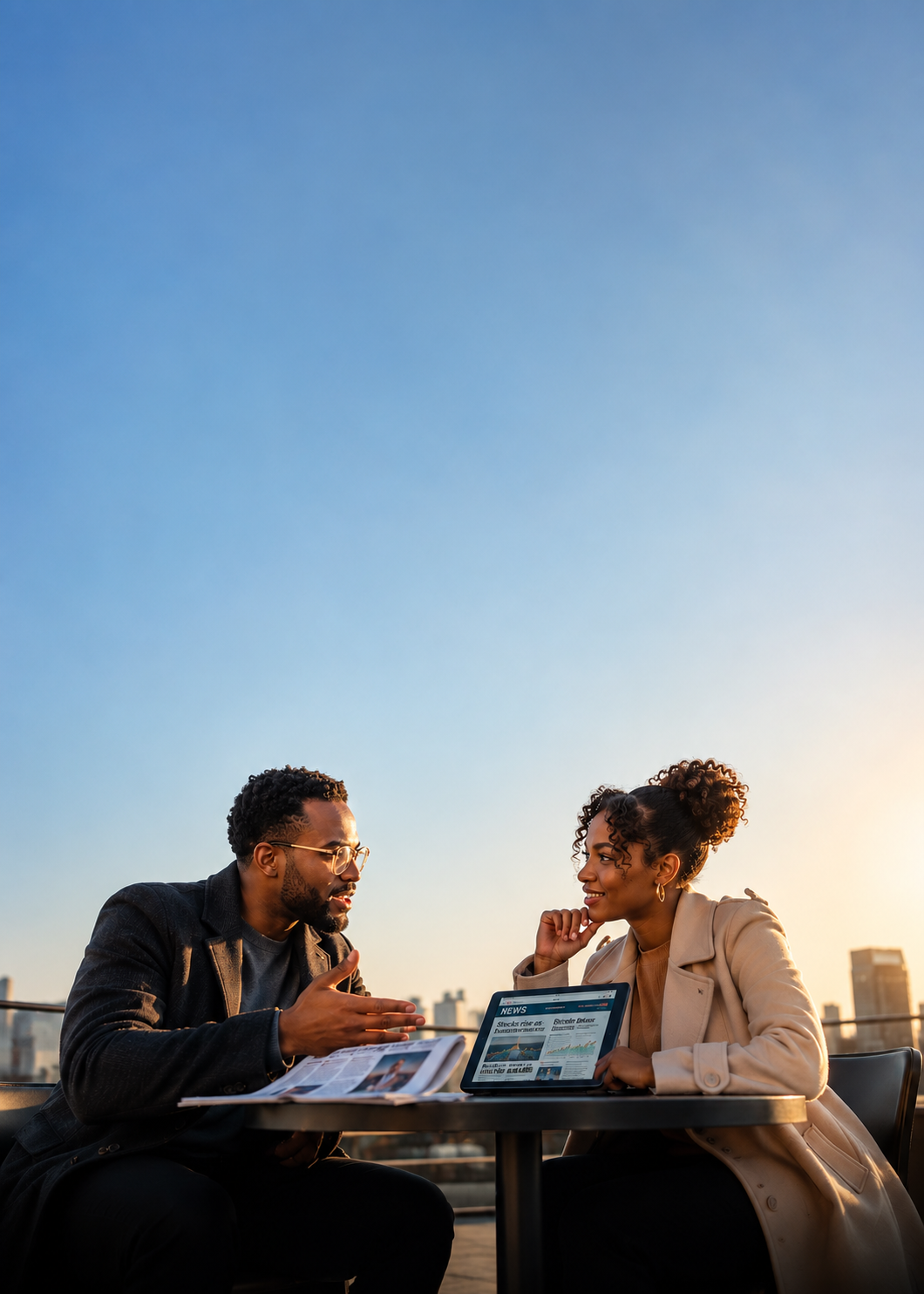 Business discussion on a sunny terrace