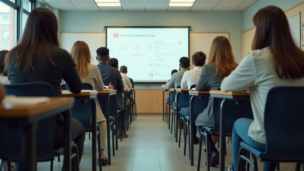 Eye-level view of a classroom filled with engaged students