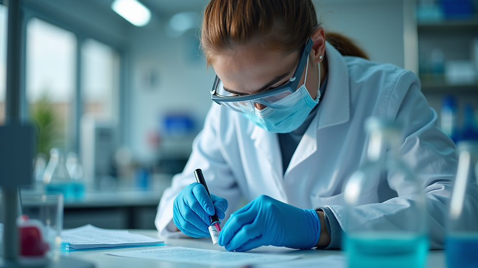 Close-up view of a laboratory technician analyzing genetic samples