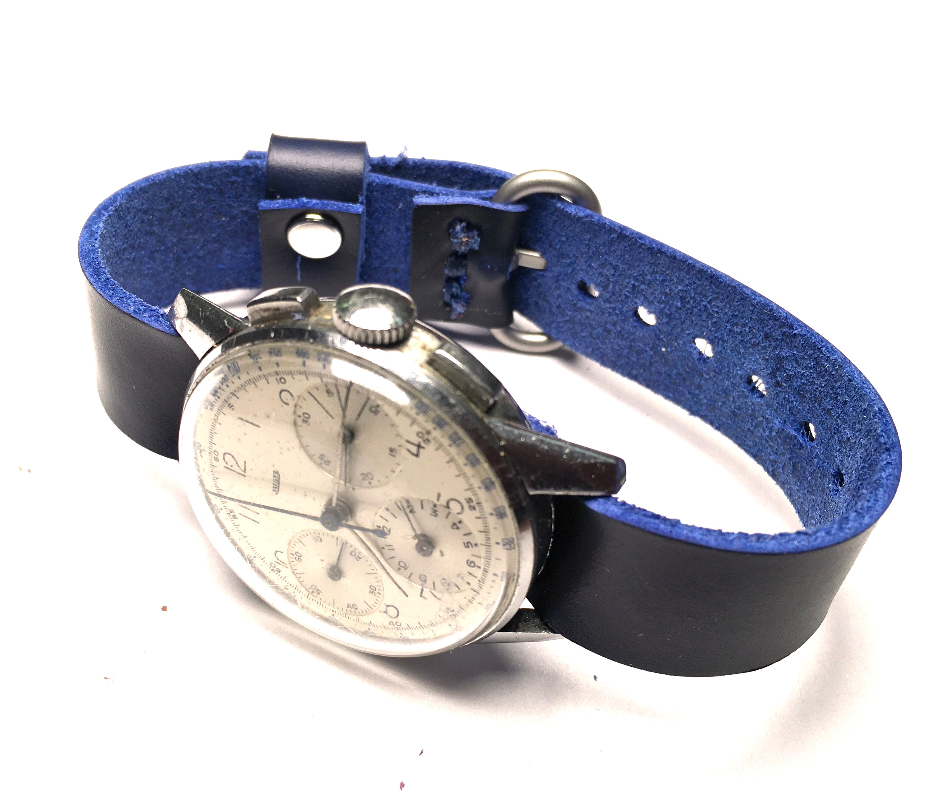 One-piece Ink Blue Horween Cavalier leather watch strap