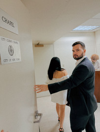 Cinematic film photographer Bronx County courthouse wedding couple