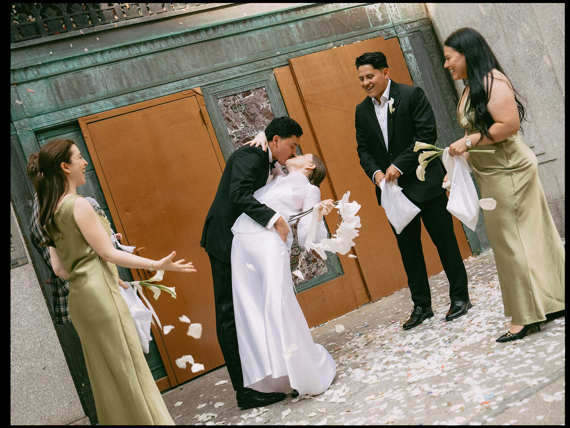 candid film photography of a confetti moment after the City Hall ceremony, film photographer in NYC