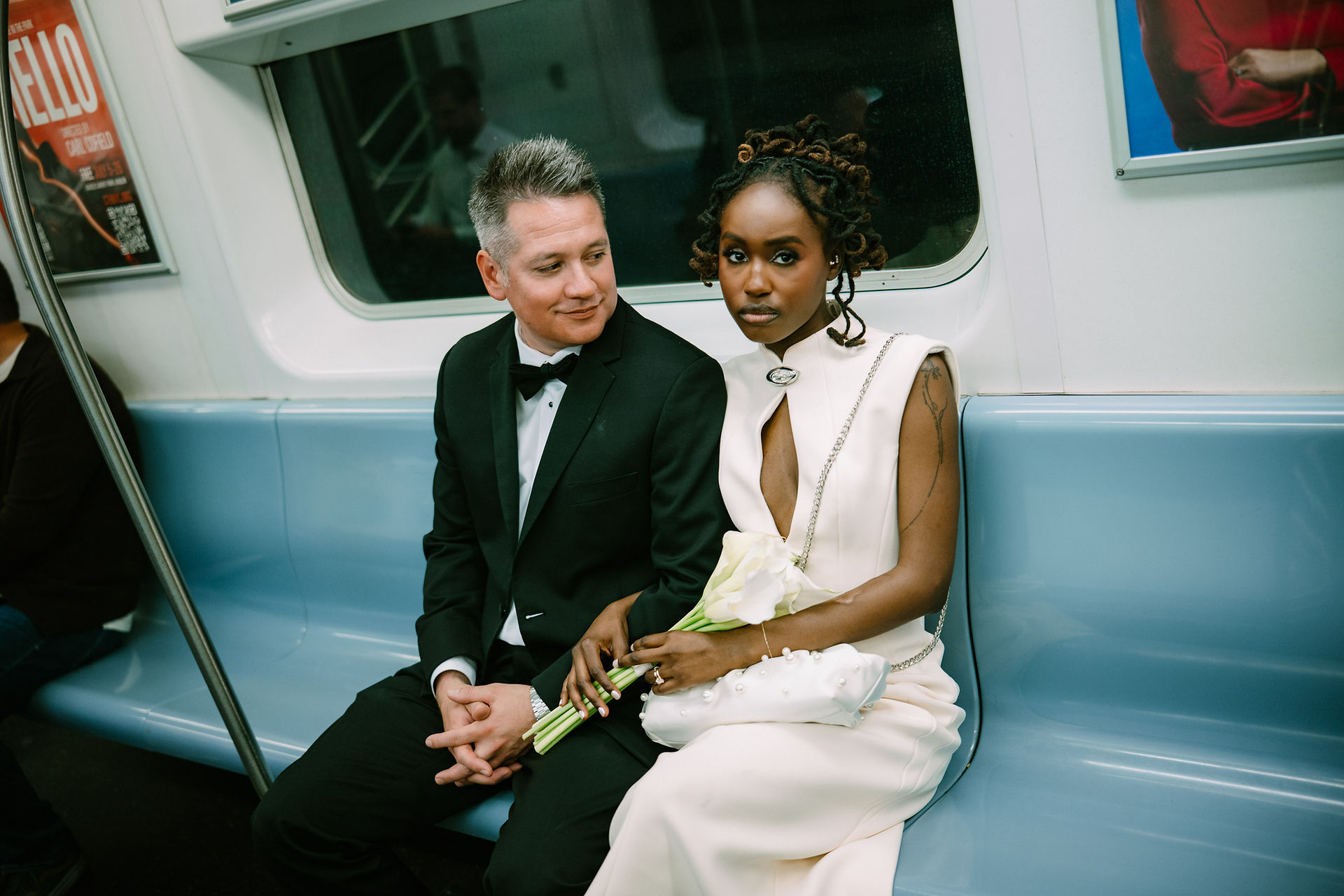 nyc elopement subway photos couple just married candid photographer nyc