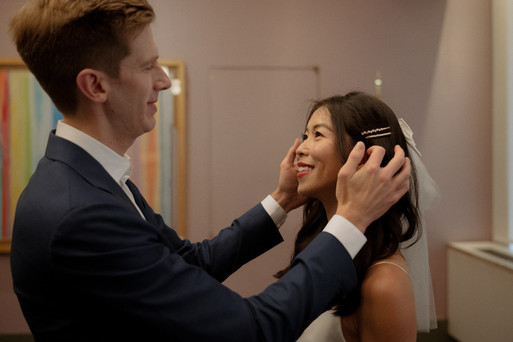 couple waiting in line City Hall wedding NYC