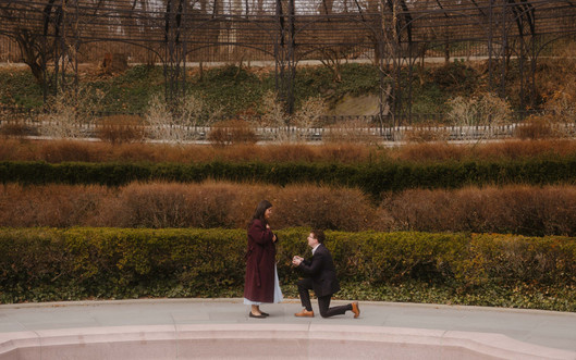 Surprise proposal at Conservatory Garden Central Park NYC winter