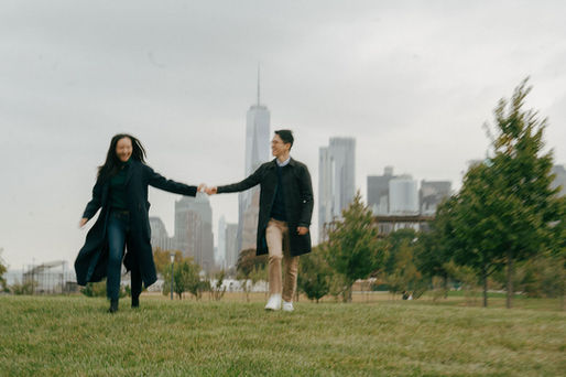 couple just engaged in Hammock Grove on Governors Island