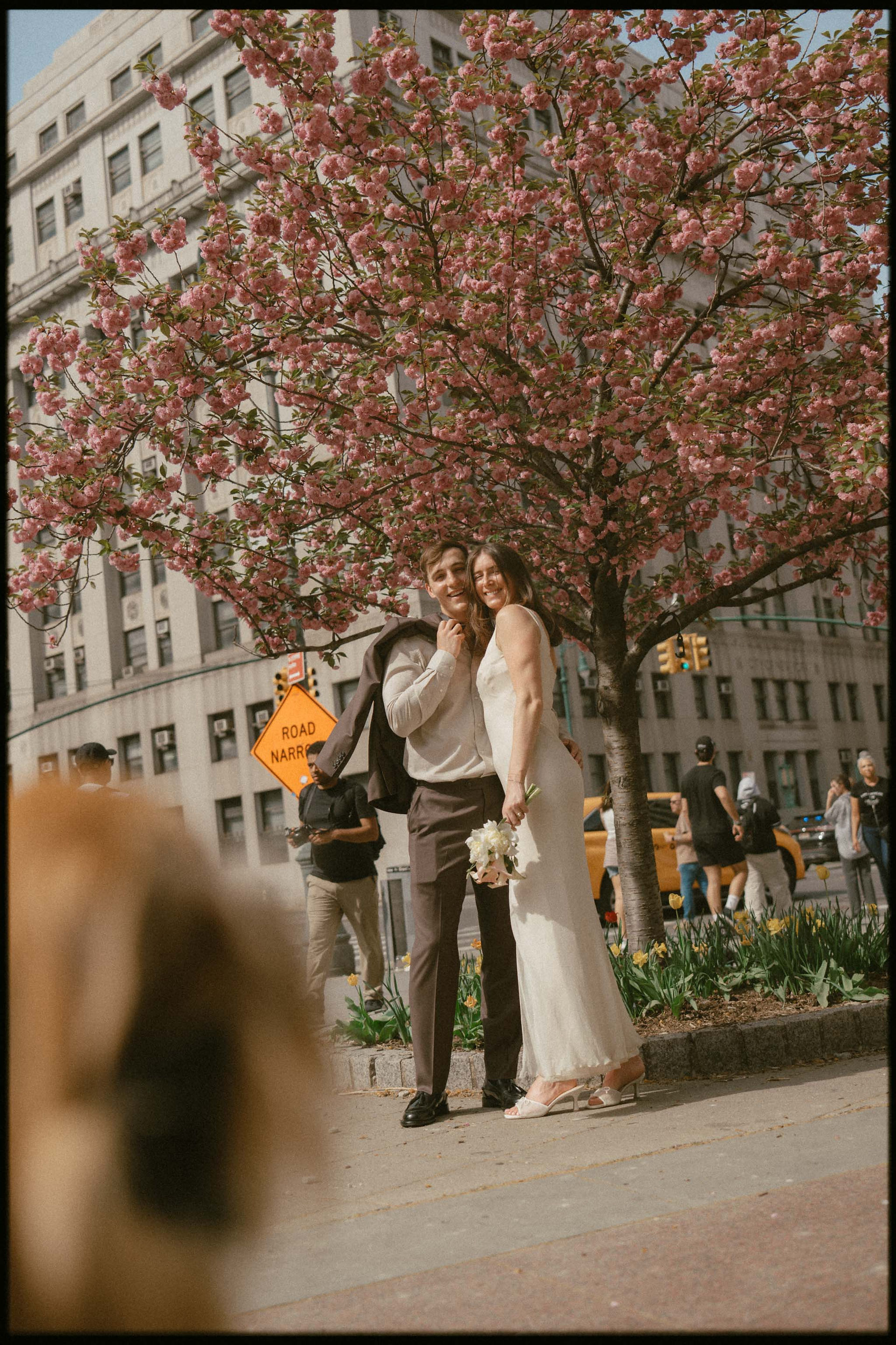 candid wedding photography at manhattan marriage bureau with dog