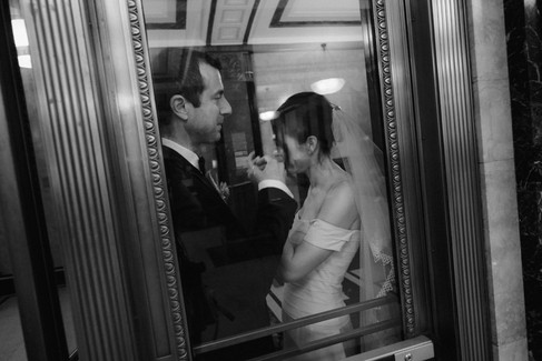 bride and groom saying I do during city hall wedding ceremony in Manhattan