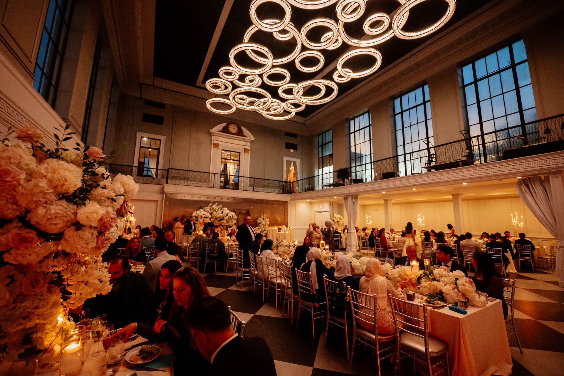 Guests mingling under vaulted ceiling Felina wedding venue Ridgewood