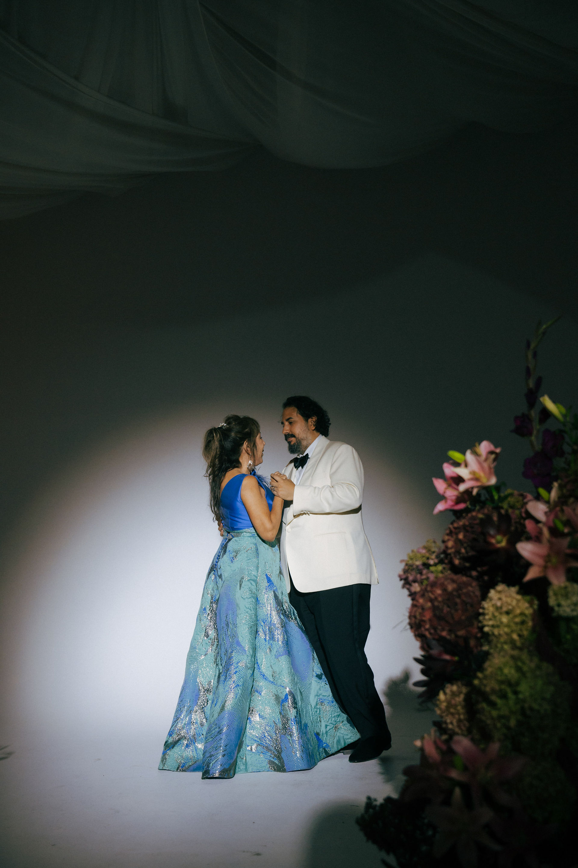 first dance at moody white venue atmosfera wedding reception cinematic romantic film photographer NYC