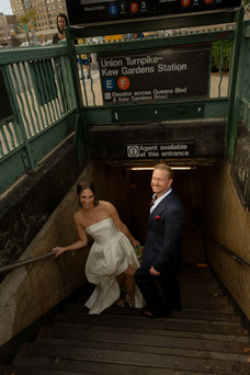Queens city hall wedding portrait cinematic photos NYC subway portrait