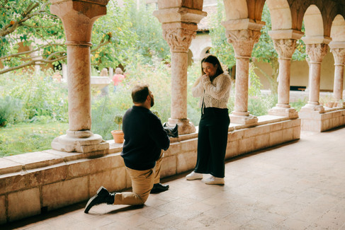 Surprise proposal photographer NYC, proposal Met Cloisters