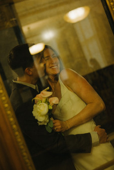 candid wedding photography at manhattan marriage bureau with dog