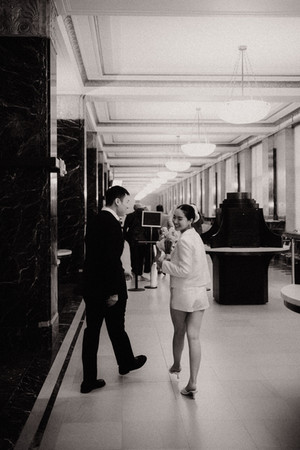 city hall nyc wedding photos, couple walking side by side, dreamy cinematic styles