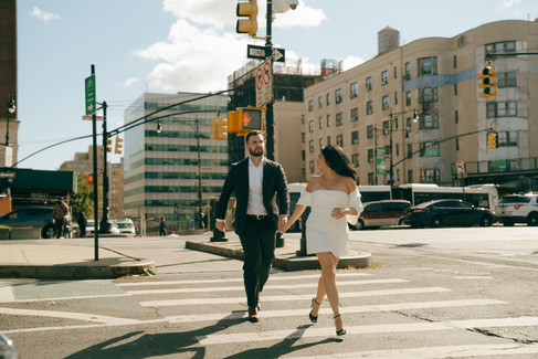 Documentary wedding photographer NYC Bronx courthouse architecture couple portrait crosswalk NYC photo