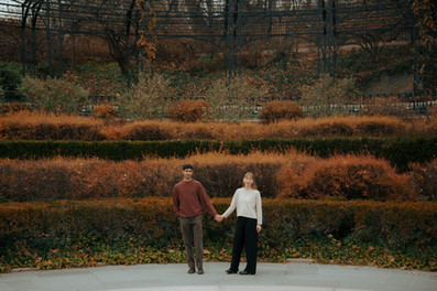 Romantic couples photography Conservatory Garden NYC winter moody