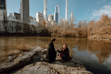 Proposal photographer NYC, waterfront proposal at Gapstow Bridge