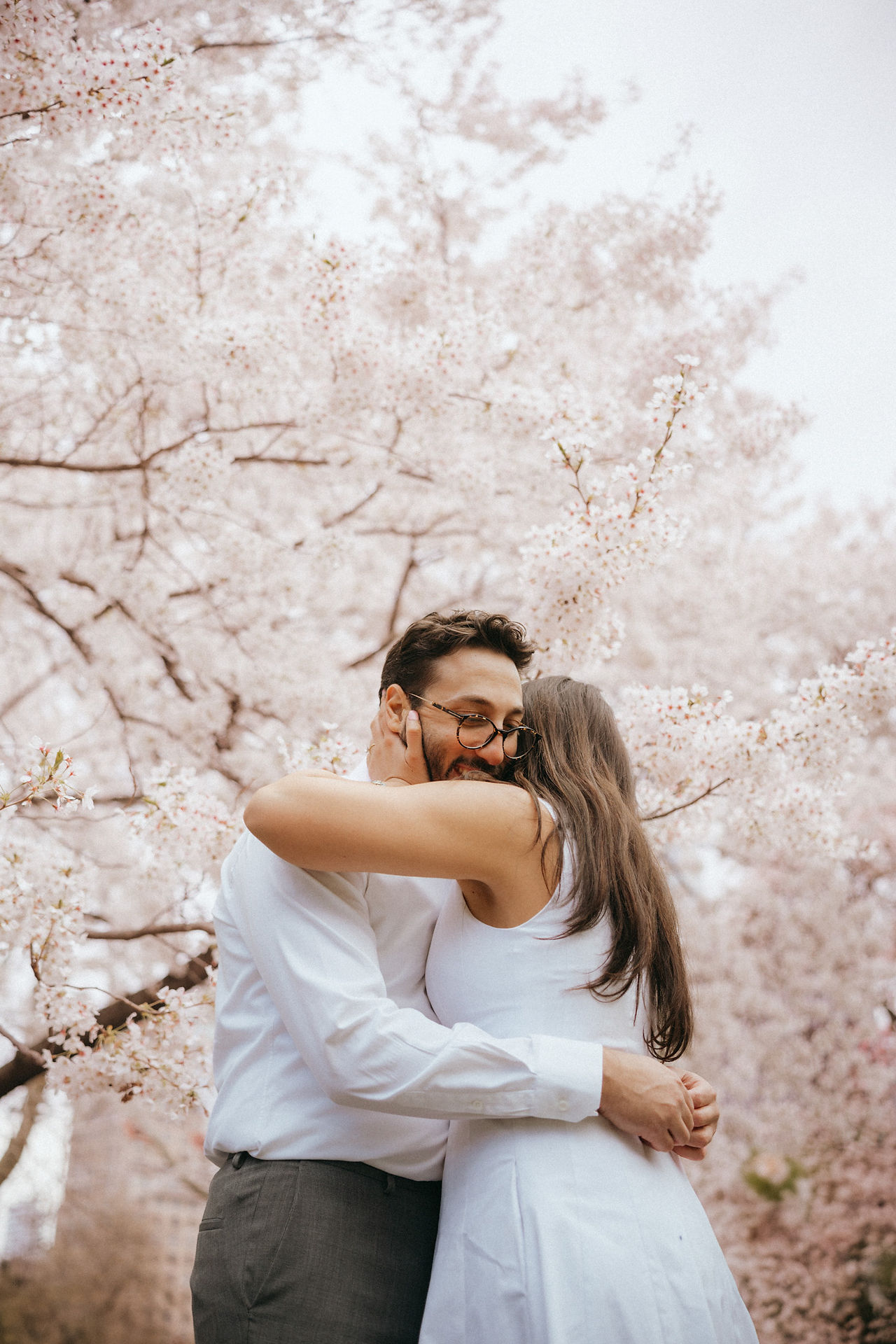Candid engagement photos in NYC for camera-shy couple