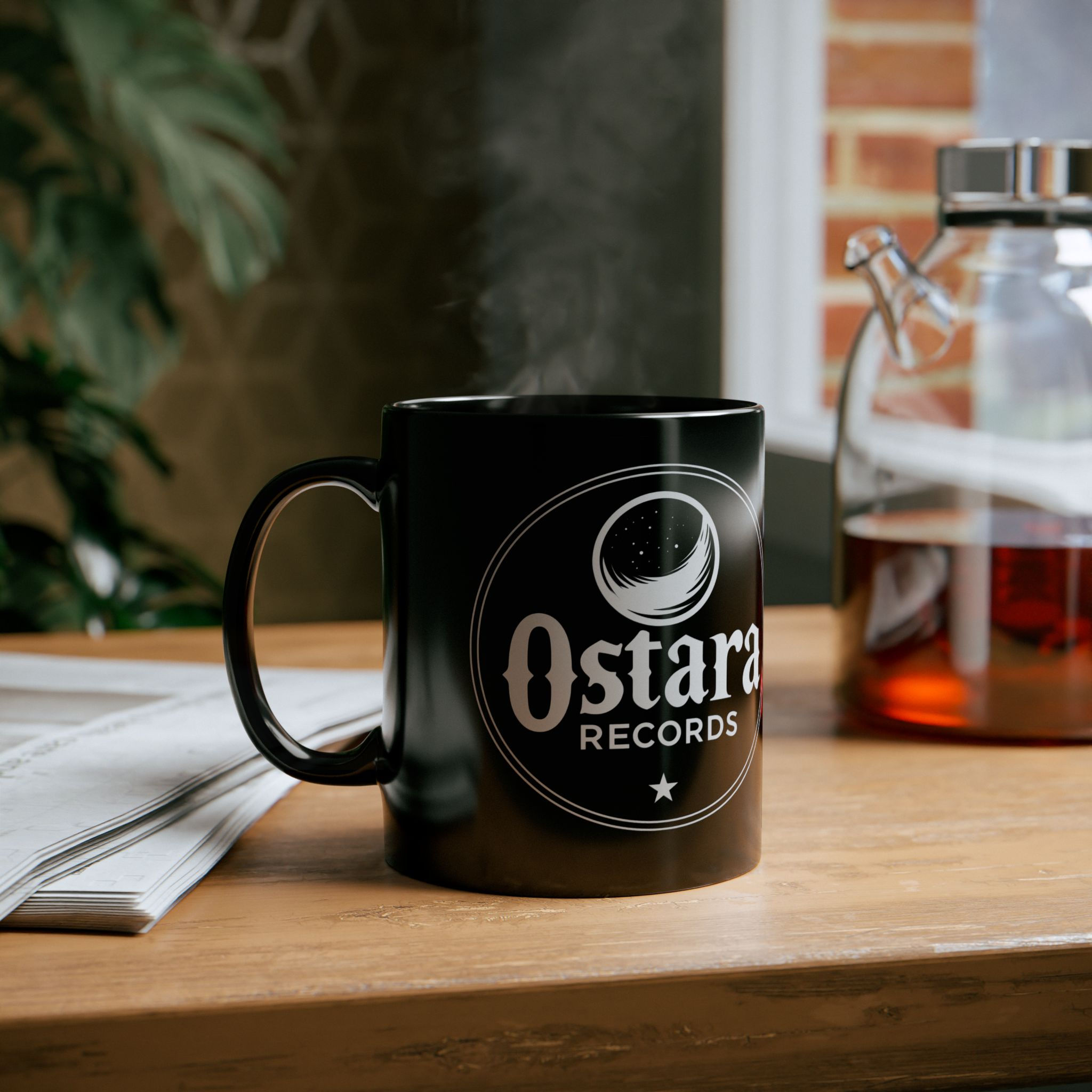 Ostara Records Mug | Black ceramic coffee mug