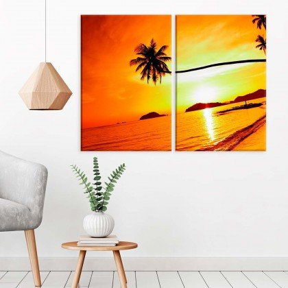 Conjunto de 2 Telas Decorativa Praia Tons Laranja