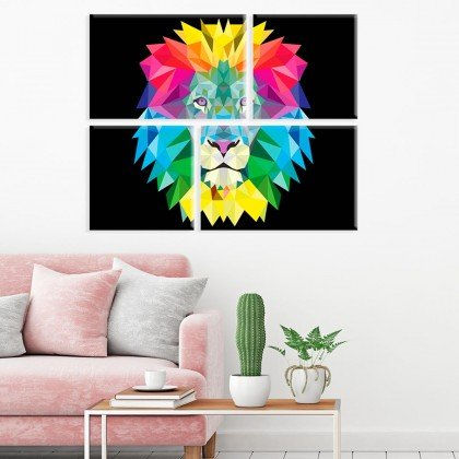 Conjunto de 4 Telas Decorativas em Canvas Color Lion Único