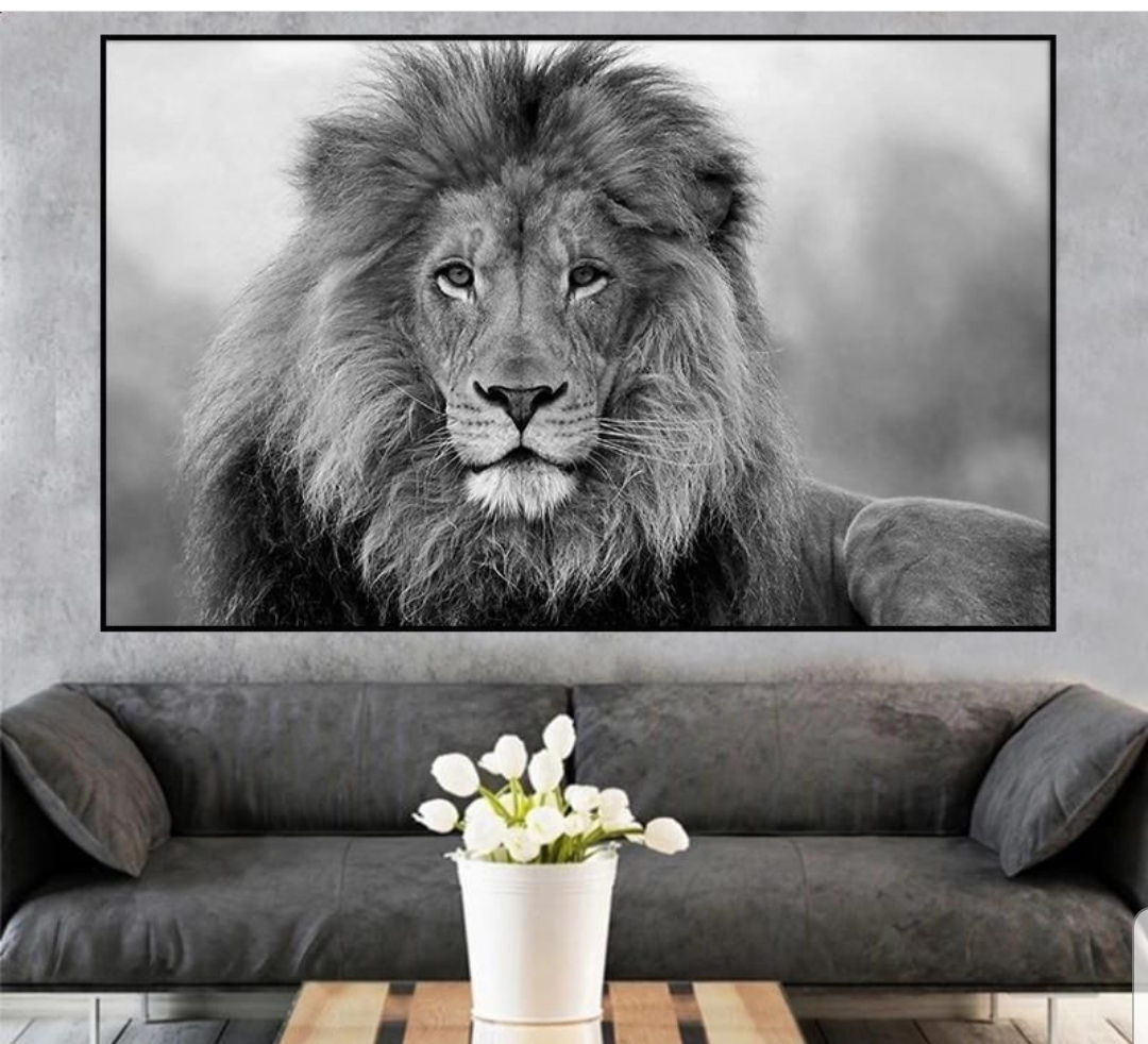 Quadro Decorativo Leão preto e branco