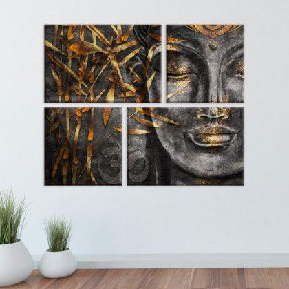 Conjunto de 4 Telas Decorativas em Canvas Buda com Oum Único