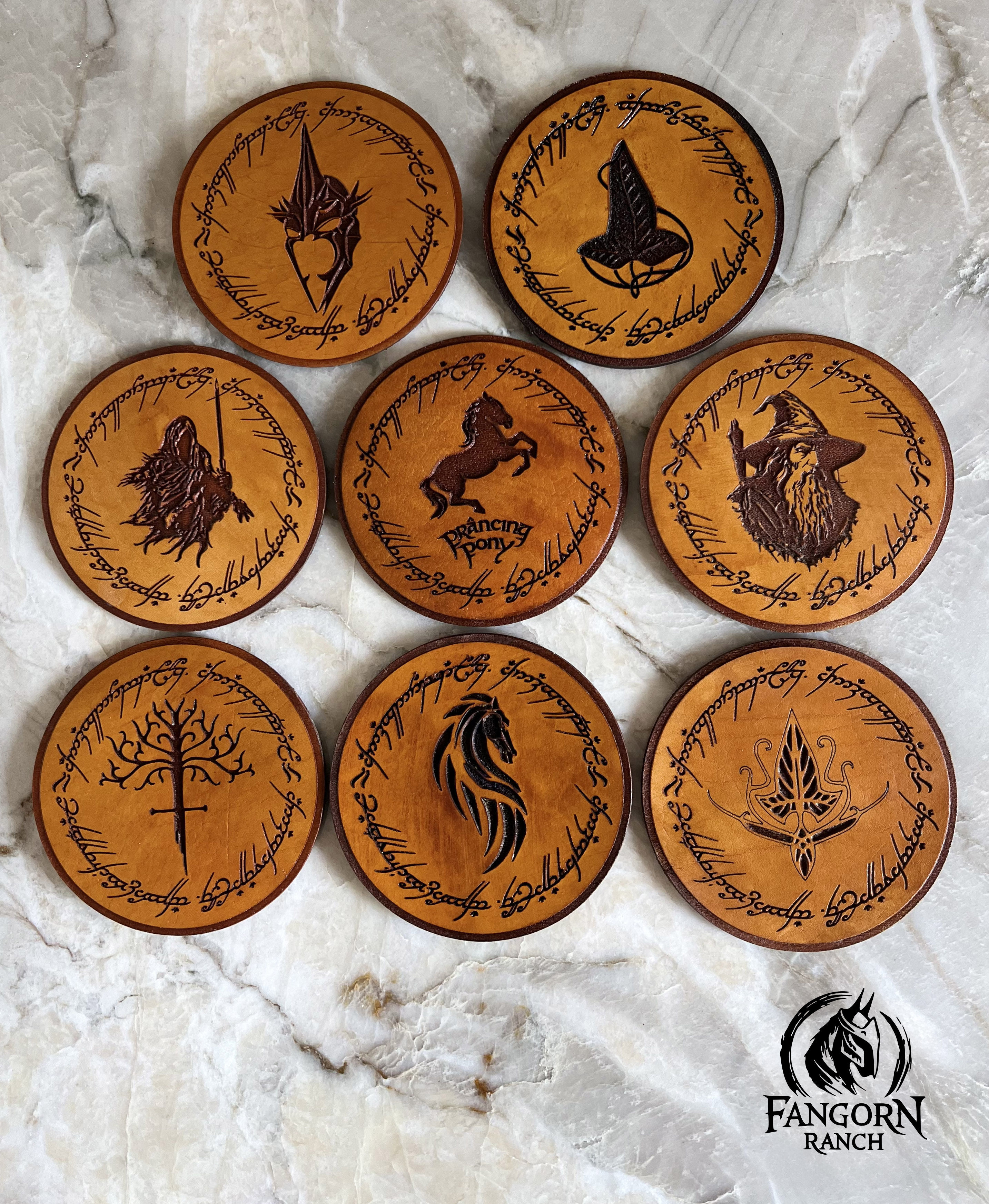 Lord of the Rings inspired Leather Coaster Set