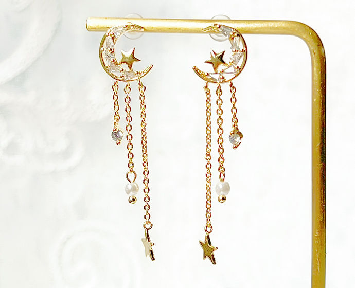 Peaceful Night Moon and Stars Drop Earrings