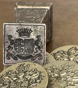 Sceau a cire avec blason des familles Agie de Selsaeten et Le Grelle.