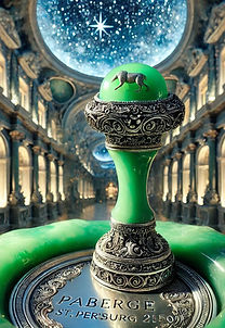 Exquisite Fabergé jade wax seal stamp displayed in a St. Petersburg palace in the future.