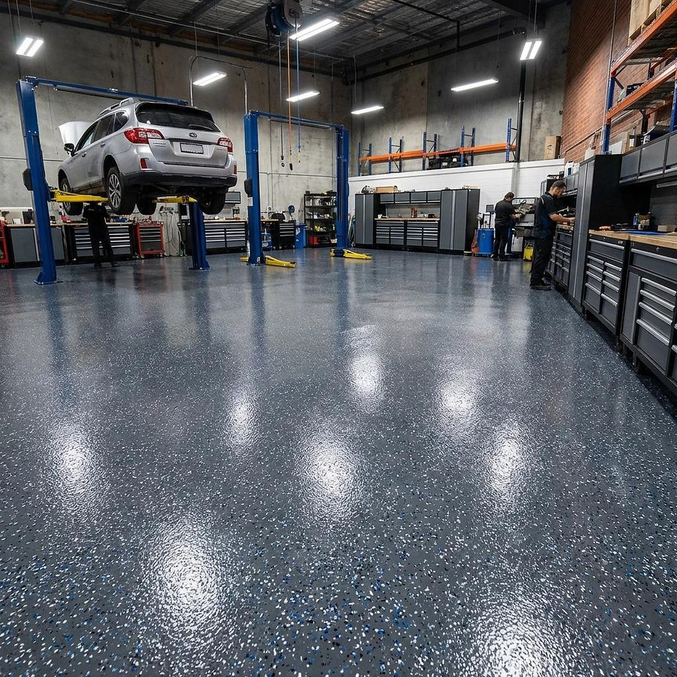 epoxy floor coating in an auto shop