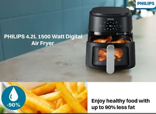 PHILIPS NA221/00 4.2L 1500 Watt Digital Air Fryer with Rapid Air Techno (Black)