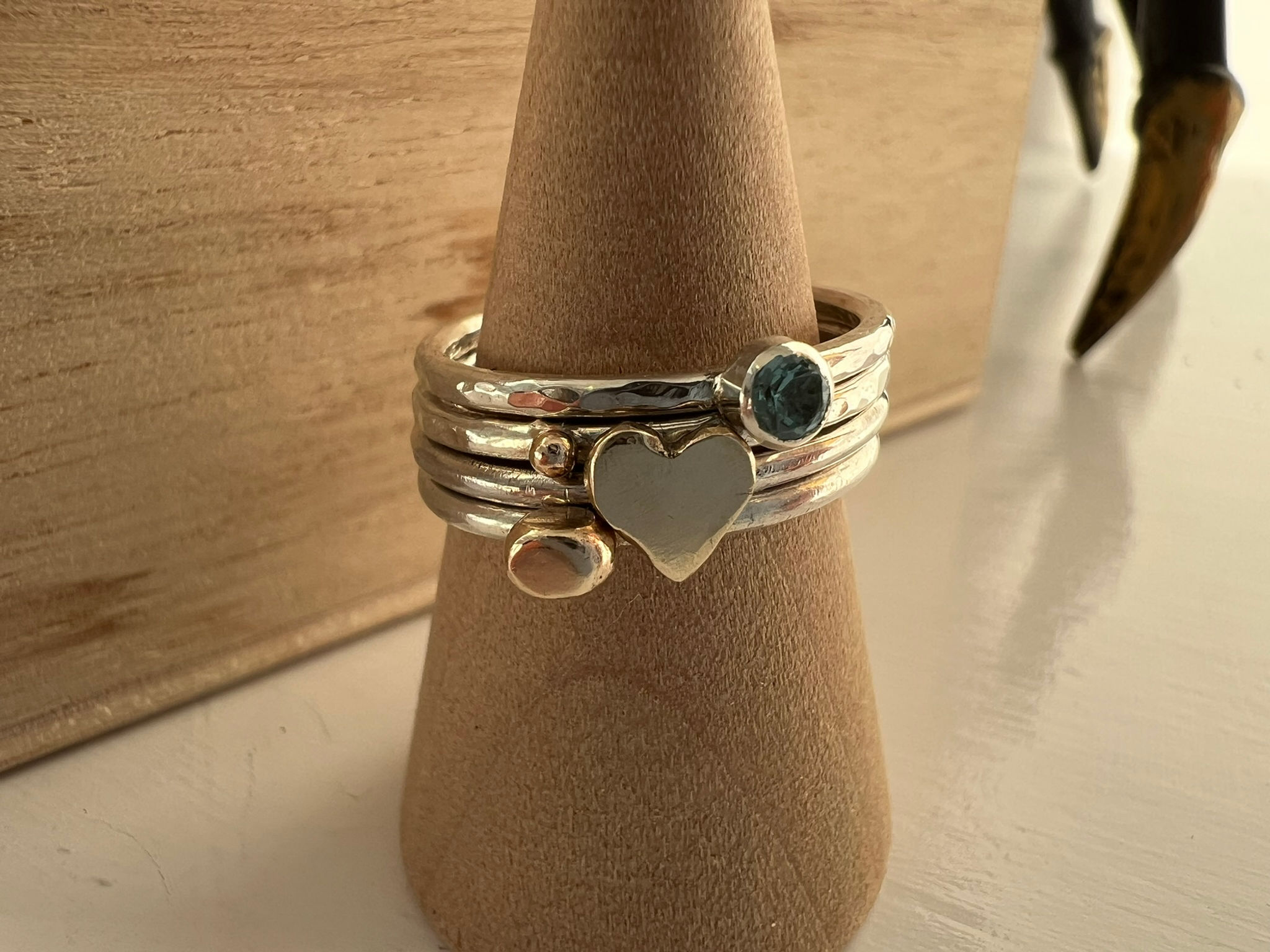 Sterling silver stacking rings with 9ct gold gorgeous embellishments.