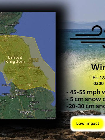 Yellow weather impact issued:🌬️WIND🌬️and ❄️Snow❄️
18/02/22 0200 - 18/02/22 1900