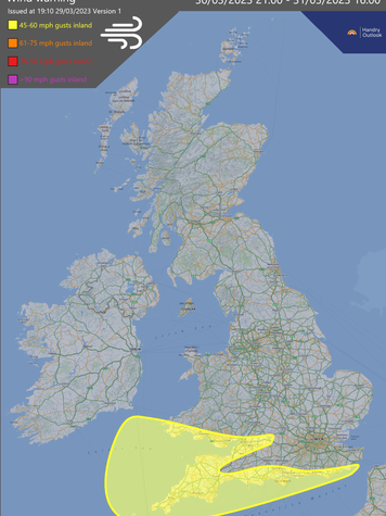 Yellow warning issued: 🌬️Wind🌬️ 30/03/23 2100 - 31/03/23 1600